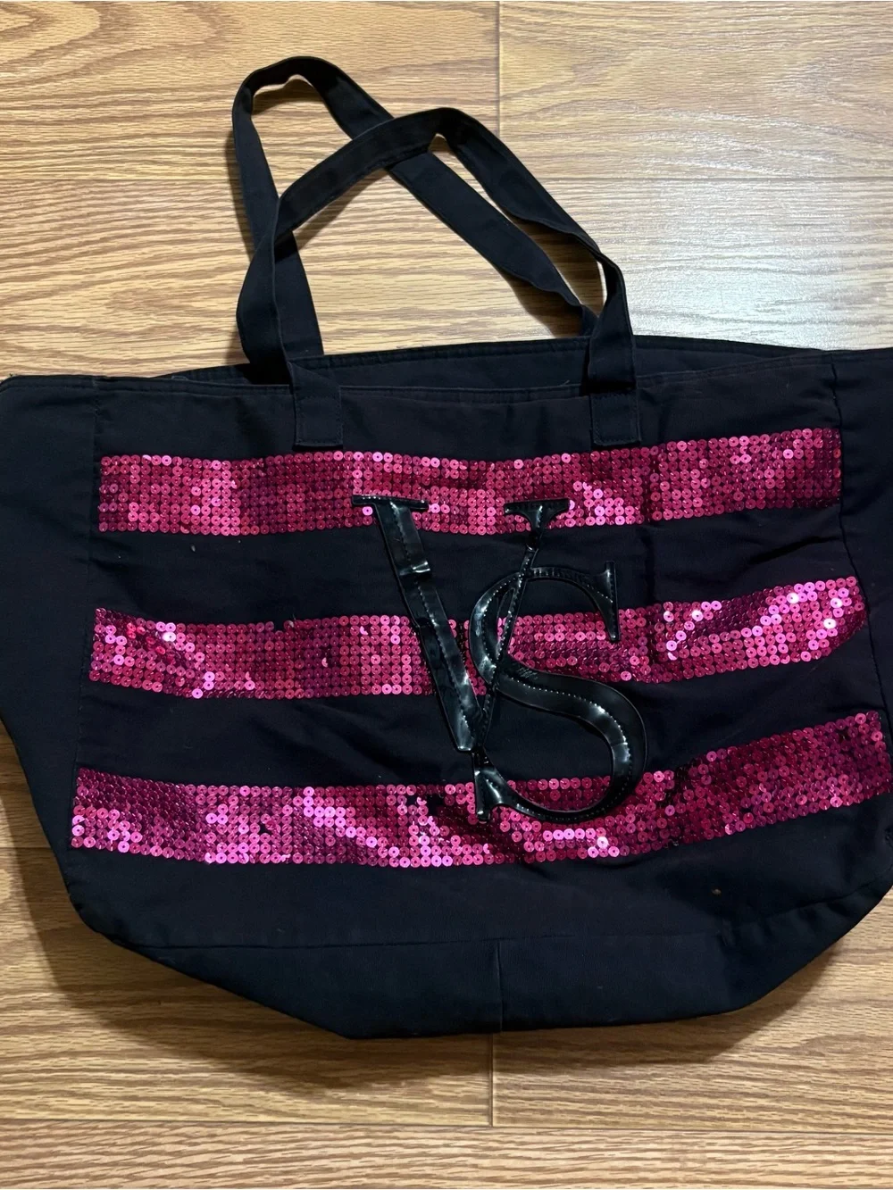 Victoria’s Secret Pink Black Sequins Zip Tote Bag